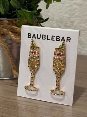 BaubleBar Gold Champagne Flute Earrings with Red and Green Accents